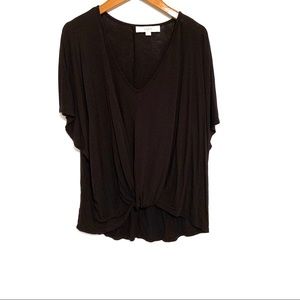 LOFT Black V Neck Knot Front Shirt Sz M GUC